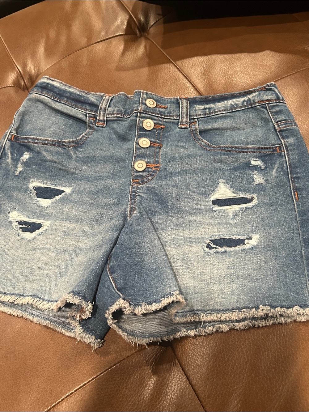 wonder nation Distressed Light Blue Button-Front Denim Shorts